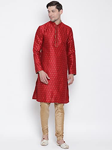 Image of VASTRAMAY Men's Blue Cotton Silk Blend Kurta