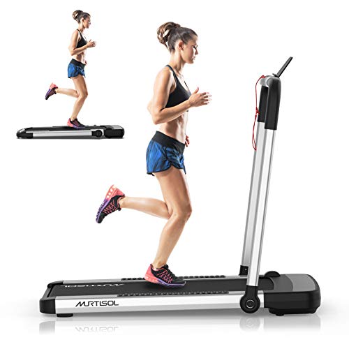 Murtisol 2 in 1 Folding Treadmill, 2.25HP Under Desk Electric Treadmill, Installation-Free with APP, Remote Control and LED Display, Portable Walking Machine for Home, Office & Gym, Black & Silver