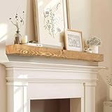 YLYHSST 54' Fireplace Mantel, 3'' Thick Handmade Rustic Solid Wood - Wall Long Floating Shelf with Invisible Metal Bracket, Wood Color