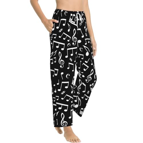 Music Note Printed Womens Lounge Comfy Pajama Pants Casual Bottoms With Pockets Elastic Waistband2
