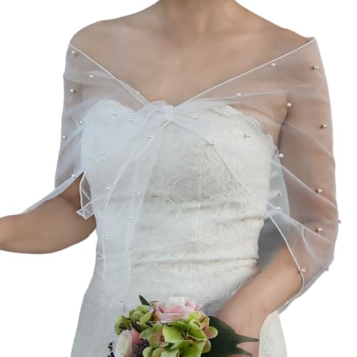 Pearl Bridal Shawl Soft Tulle Sheer Shawls Lightweight Wedding Shawl for Women Brides Evening Dresses Party