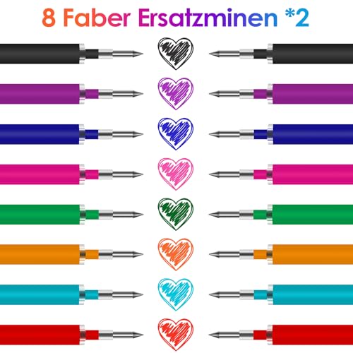 LVZONGXIN 16 Bunt Ersatzminen, Kompatibel Mit Legami Gelstiften, [ 2 x 8 Faber ], Nachfüllminen mit radierbarer Tinte – 0.7 – mittlere Stärke – Gel-Tintenrollermine
