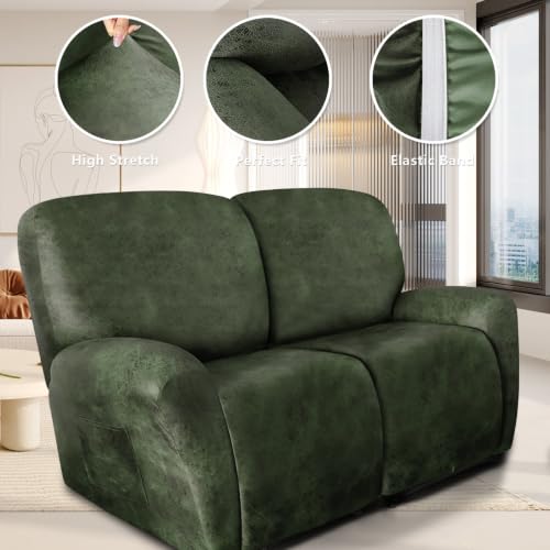 Image of ANARACHON Leather Look Loveseat Recliner Covers Stay in Place 6-Piece Recliner Sofa Slipcover 2 Seater Reclining Couch Cover Furniture Protector Spandex Fabric Washable (Recliner Loveseat, 02Tawny)