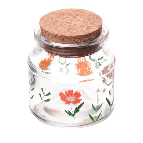 LYOR - Porta Mantimento Redondo de Vidro com Tampa de Rolha Flora 140ml - Organização de Alimentos