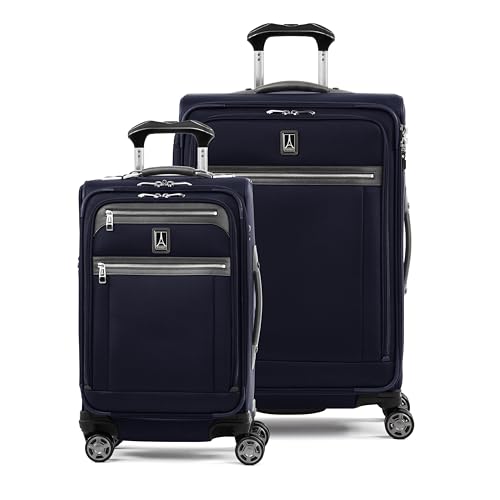 Travelpro Platinum Elite Softside Expandable Luggage 8 Wheel Spinner Suitcase TSA Lock Men and Women Dark Blue 2-Piece Set (21/25)