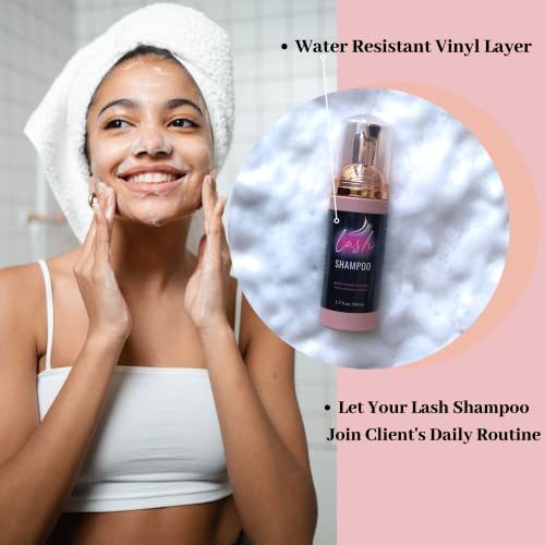 Lash Shampoo Label Stickers For Bottle 50Pcs Eyelash Extensions Bath Wash Labels For Foam Pump Dispenser (4 * 2.4 ”, Pink&Black) #TOP1