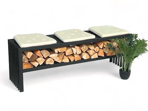 DanDiBo Kaminholzregal Innen mit Sitzbank Metall Schwarz Kaminholzständer mit Bank 96497 Brennholzregal 150 cm Kaminholzhalter DanDiBo Kaminholzregal Innen mit Sitzbank Metall Schwarz Kaminholzständer mit Bank 96497 Brennholzregal 150 cm Kaminholzhalter