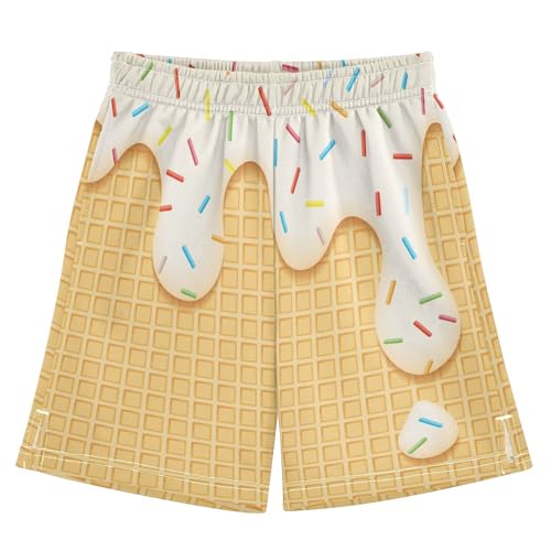 Waffles and Syrup Pattern Athletic Shorts with Zipper Pockets, Youth Boys Athletic Running Shorts for Summer