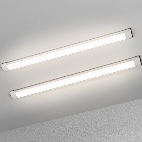 muzha 2 Packs LED Batten LightsPC Body 5FT 50W 4000k 5000lm Low Profile Wall or Ceiling Surface Mounted Fitting for Home/Workshop/Office/School Restaurant (5FT)