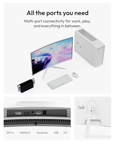Image of Pixio PXC248 Wave White 24 inch 200Hz 1080p 1500R Curve Fast VA 1ms GTG Adaptive Sync Gaming Monitor with White HDMI 2.1 Cable Certified Ultra High Speed 6FT 8K 60Hz 4K 120Hz Nylon Braided