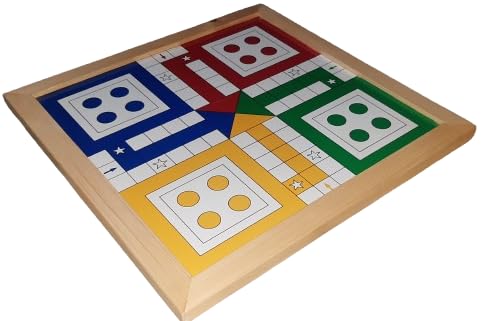 Image of CHECK BOX Handicrafts | Wood Framed Ludo Board Game Big Size with Wooden Megnatic Multicolor Coins & Wooden Dice (Laminated Glass Finish) (18x18 Inches, 2, Count)