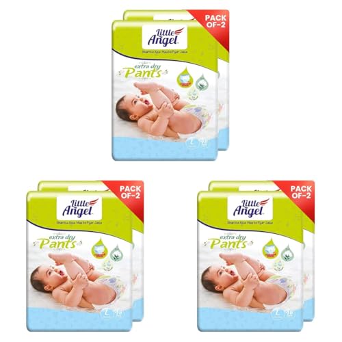 Image of Little Angel Extra Dry Baby Pants Diaper, Large (L) Size, 96 Count, Super Absorbent Core Up to 12 Hrs Protection & Wetness Indicator, 8-14kg (48 count /pack, Pack of 6)