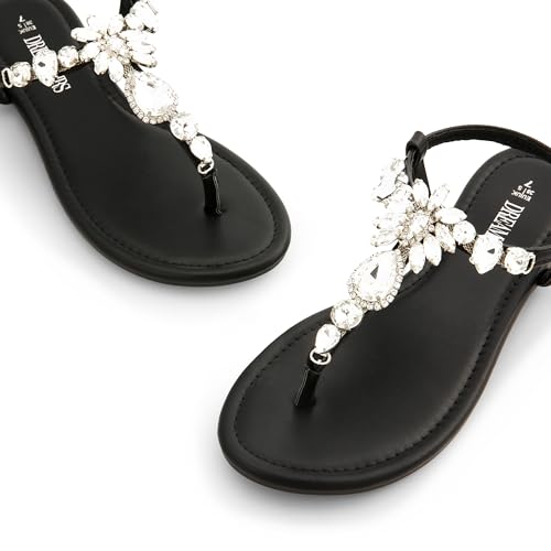 Image of DREAM PAIRS Women's Rhinestone Flat Sandals | Thong Sparkle Dressy Comfortable Adjustable Ankle Strap Sandals for Summer Beach Vacations Wedding Holiday Party