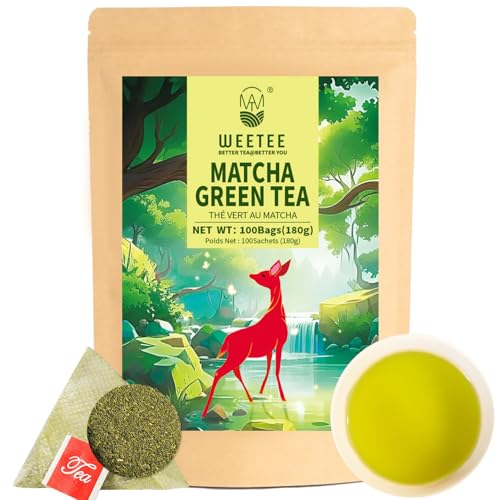 WT WEETEE Matcha Green Tea Bags 100 Count, Corn-fiber Pyramid, Caffeinated