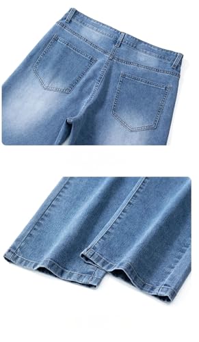 Men's Summer Thin Straight Jeans Loose Business Casual Trousers Soft Breathable Denim Pants with Elastic Waist4
