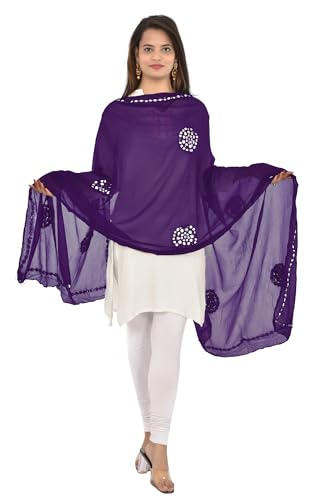 Image of YOUTHQUAKE Plastic Mirror Work Embroidered Chiffon Dupatta for Women & Girls