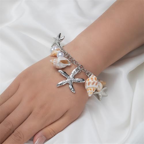Pulseras de perlas de conchas de mar chapadas en oro con detalles hechos a mano de estilo bohemio 2