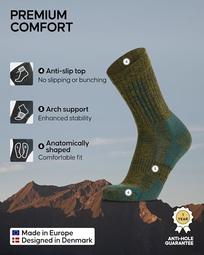 Image of DANISH ENDURANCE Premium Hiking Socks, Merino Wool, Thermal Socks, Men & Women 2 Pack