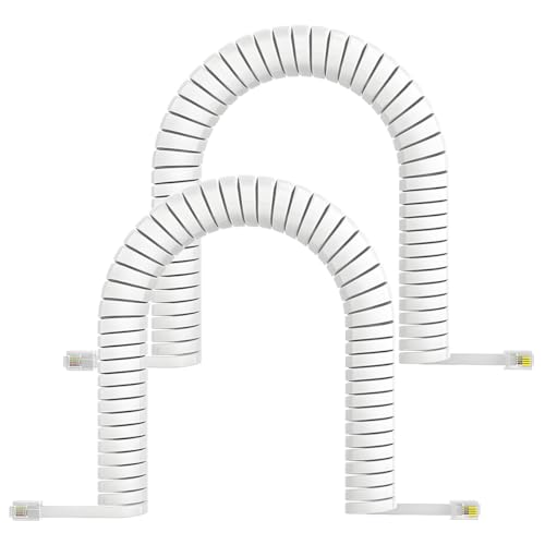 10 FT Pure-Copper Telephone Cord - RJ9 4P4C Landline Handset Cord Cable,10FT Coiled Handset Replacement Cable for Office/Home Phones, Stretchable Spiral Design, Universally Compatible (2, White)
