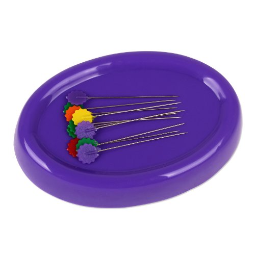 Nähwelt Flach Magnet-Nadelkissen mit 10 feinen Stecknadeln lila Cover