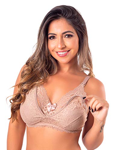 Sutiã Amamentação Renda Gestante Reforçado Lingerie Multicor (Chocolate, GG)