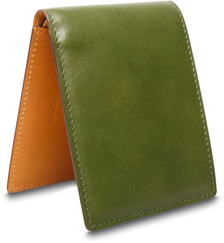 Bosca Men's Leather Wallet - Small Bifold Italia Vegetable-Tanned Forest Green & Tan Contrast Leather, 6 Card Slots, Matte Finish 3" h x 4" w x .5" d4