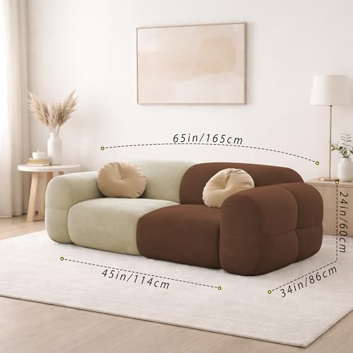 Image of Casaliving Vetras Modern Velvet Bubble Cloud Sofa, Tufted Design Upholstered 2 Seater Sofa Set for Living Room, (Cream Brown Colour) Premium Velvet Fabric Sofa