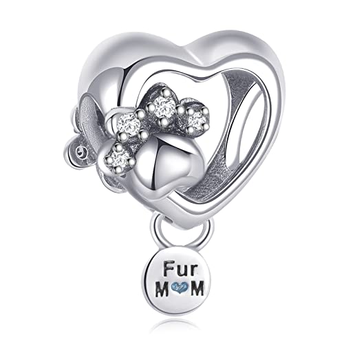 Annmors Donna Ciondolo Zampina e Cuore Scintillante Argento 925 Colgantes con Zirconia cubica per Charm Bracciale