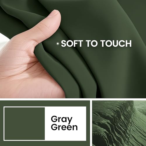 Image of COSVIYA 100% Greyish Green Blackout Curtains for Kids Room 63 Inch Length | Room Darkening Light Blocking Drapes for Bedroom, Grommet Thermal Insulated Window Panels with Black Liner, W52xL63,2 Panels