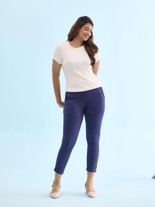 Image of GO COLORS Women Solid Mid Rise Suede Treggings