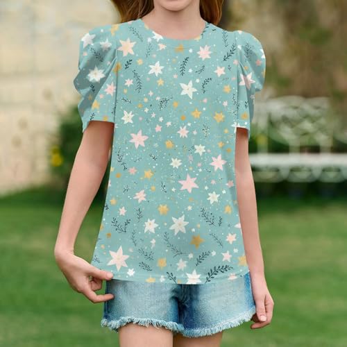 Girls Cute Print T-Shirt Short Sleeve Casual Tops for Kids Summer Tee2