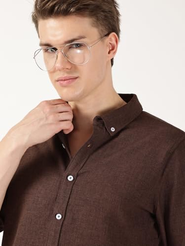 Image of Thomas Scott Men's | Solid | Textured Fabric | Full Sleeve | Slim Fit | Polyester-Blend | Spread Collar | Casual Shirt