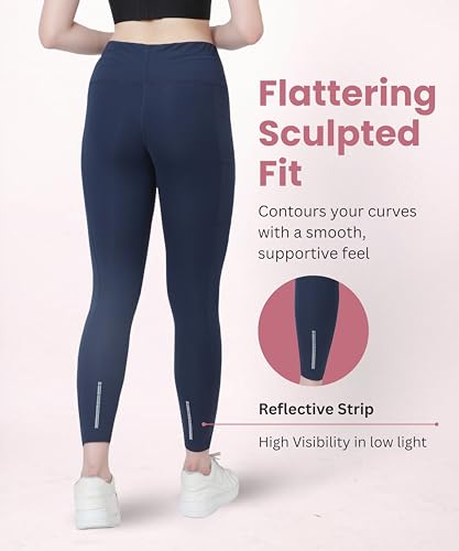 Image of GLAMORAS Women's Polyester Spandex High Waist Gym Leggings with Side Pocket, 4-Way Stretch, Squat-Proof, Moisture-Wicking Workout Tights for Running, Gym, Fitness, Training, Yoga & Activewear