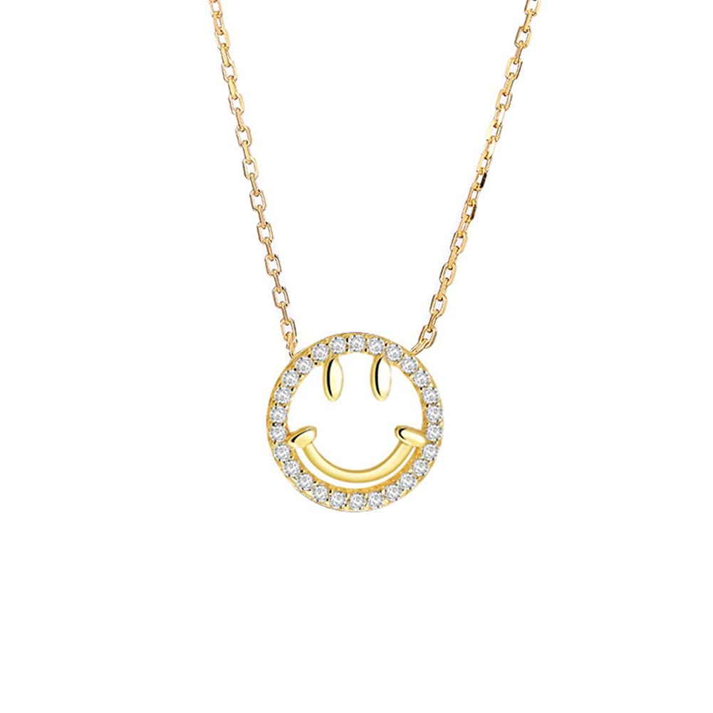 SOFOC 925 Smiley Face Necklaces Yellow Gold and Rodium Plated and Rose Gold Dainty Plated Happy Face Jewelry with CZ Simulated Diamond, Sterling Silver Cute Pretty Preppy Jewelry Gifts for Girls