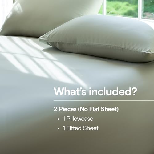 Image of DOZ Sheet Set, 100% Viscose derived from Bamboo, Organically Grown, Buttery Soft, Cooling Sheets, High GSM, Deep Pockets - 2 Piece - 1 Pillowcase 1 Fitted Sheet (Sage, Twin)