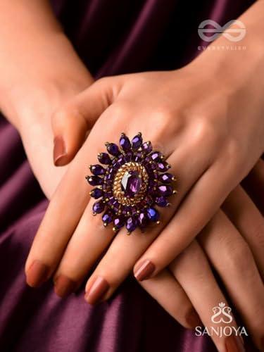 Image of SANJOYA by EVERSTYLISH Embroidered Ring for Women | Shell & Beaded Adjustable Statement Ring | Ethnic Jewelry for Weddings & Festive Occasions