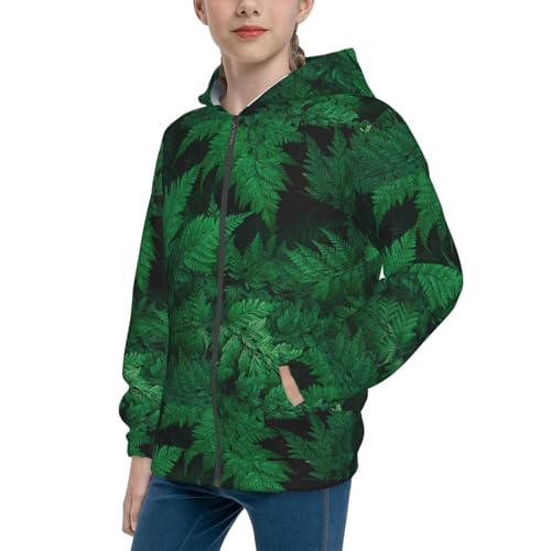Green Leave Fern Kids Pullover Hoodies Boys Zip Up Sweatshirts Girls Athletic Clothes with Pocket