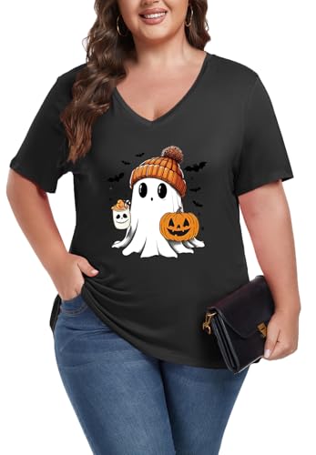 Image of ForHailey Women's Plus Size Short Sleeve Tee Shirt V Neck Basic Ladies Loose Fit T Shirt 1X-5X
