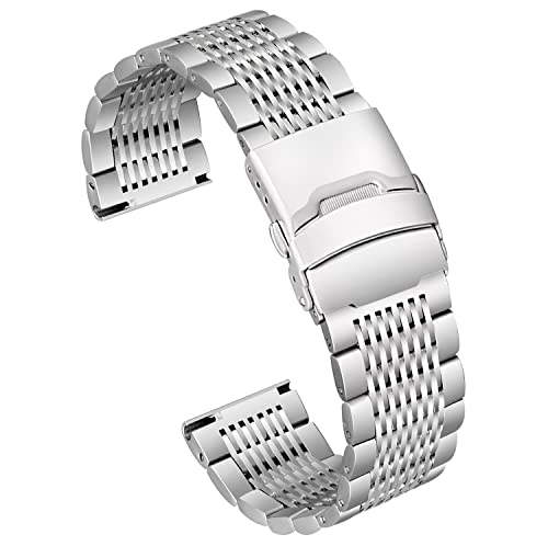 Meixao Correa de reloj inteligente, correa de repuesto de metal, altamente pulida, de acero inoxidable de alta calidad, para hombres y mujeres, 24mm