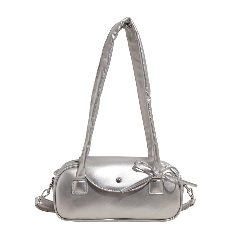 Bolso de hombro de piel sintética de gran capacidad para las axilas, color plateado, Silver, About 270x80x140mm/10.63x3.15x5.51inch