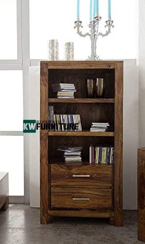 KINGWOOD FURNITURE Geneva Bookcase with Two Drawer for Study Room & Living Room in Sheesham Wood (standrad, Honey)-image-40