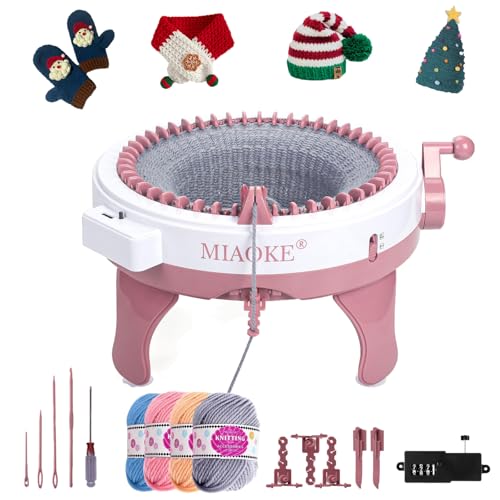 Strickmaschine 48 Nadeln,Smart Weaving Loom Strickmaschine,Knit Loom Machine Smart Manual Rotating Kit mit Reihenzähler, DIY-Runder Handstrick-Set für Erwachsene Kinder Socken Hüte Schals Handschuhe