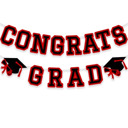 Image of Congrats Grad Banner Graduation Party Banner Decoration Hanging Garland High School College Backdrop Supplies Red