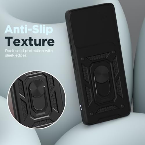 Image of Pikkme Back Cover for Motorola Moto G86 Power 5G | 360 Protection Case | Sliding Camera Shield Cover & Ring Holder Stand D10 Tough Armor Bumper Case (Black)