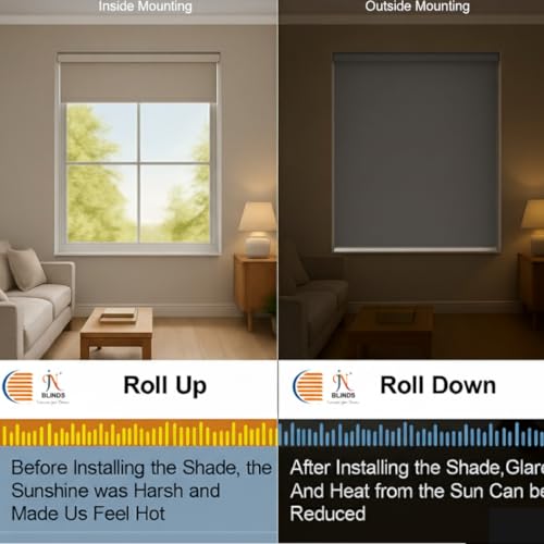 Image of 100% Blackout Roller Blinds for Windows | UV Protection & Thermal Insulated Fabric | Privacy Window Shades for Home & Office | Easy Install
