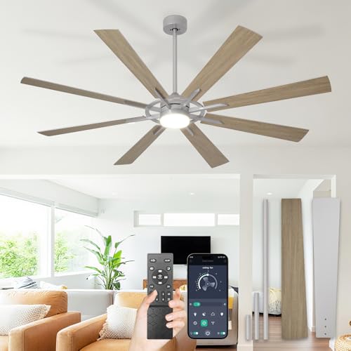 Image of Depuley 66-Inch Ceiling Fan with Light: Modern 8-Blade Silver and Wood Grain Indoor Outdoor Fans with Remote App Control Dimmable Light - Ultra Quiet DC Motor Reversible 6 Speed Timer
