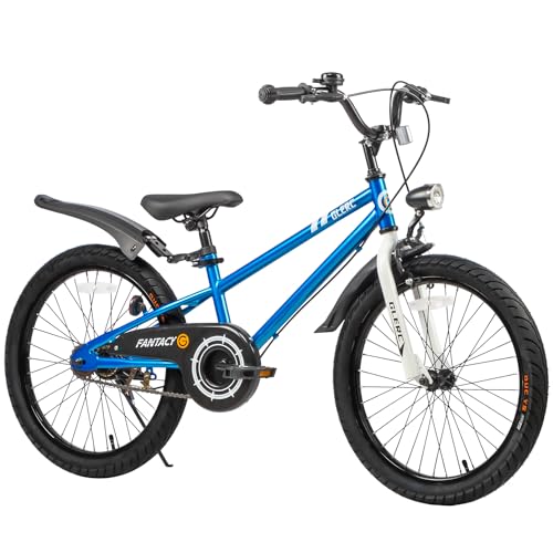 Glerc Fantacy 20 Inch Kids Bike for 7-14 Years Old Boys Girls with Water Bottle Holder & Headlight & Training Wheels, Blue
