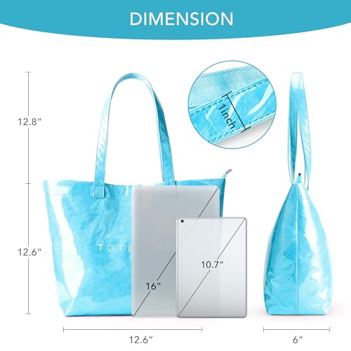 Image of KALIDI PVC Zipper Tote Bag, Jelly Kraft Paper Beach Bag Large Hobo Carry All Travel Shopping Handbag Plastic Shoulder Bag
