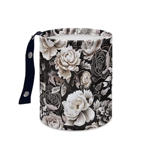 Image of Car Trash Can - Black and White Flowers Printing Garbage Bin Decoration for Car Interior, Front Seat, Back Seat, Floor, Headrest - SUV, Trucks
