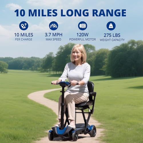 Image of Auto-Folding Mobility Scooter for Seniors & Adults, One-Touch Control Electric Mobility Scooters, Foldable Travel Mobility Scooter with Shock Absorption,Airlines Approved,Blue